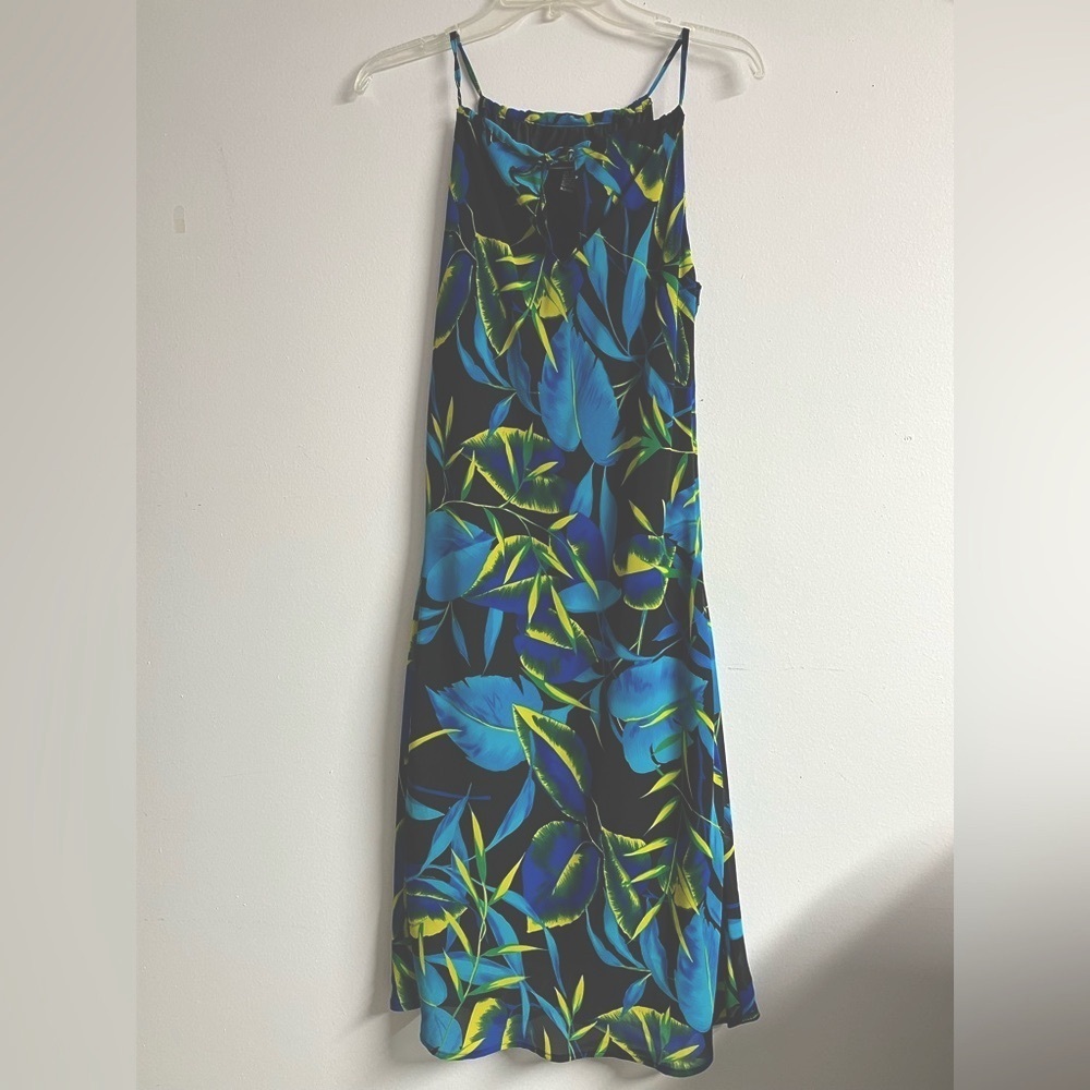 Hawaiian Floral Sleeveless Women’s Dress, 6P, Blue/Green, Midi, A Wild Thyme